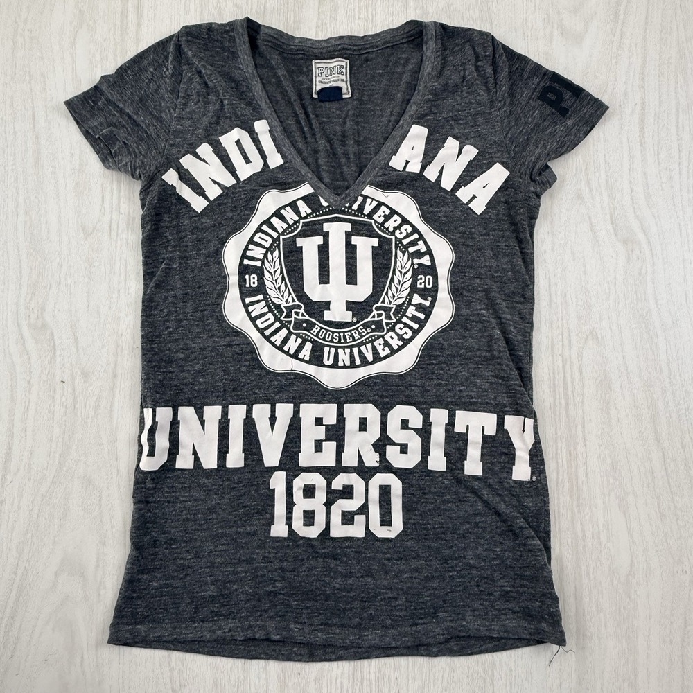 Victoria's Secret PINK T-Shirt Indiana University Hoosiers Gray Women's Size Sm